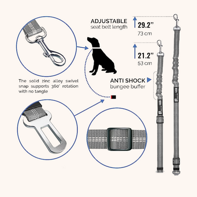 Dog Safety Seat Belt with Elastic Bungee Buffer